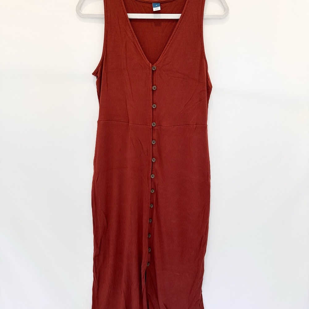 Old Navy Button Down Rust Red Midi Dress